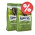 Happy Dog Sensible Neuseeland Lamm, Adult, 11kg. Zwei grüne Verpackungen mit Hundebild und rotem Prozent-Symbol für Rabatt.