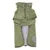 Manteau pour chien vert avec capuche, fermeture à bouton-pression et doublure grise visible. Motif rond avec gouttes d’eau imprimé sur le bas du manteau.