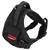 Pettorina nera per cani con cuciture rifrangenti, anello in metallo e logo rosso 'moov4fun'.