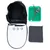 Sac à dos noir avec façade transparente à trois trous, plateau vert avec grille et accessoires, coussin gris. Tous les éléments sont visibles séparément sur fond blanc.