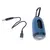 Blaues tragbares Gerät mit Karabinerhaken, USB-Kabel und Ladeanschluss. Enthält eine Taschenlampe und einen Spender für Beutelrollen.