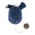 Toy mouse made of blue fabric with fishbone pattern, white tail cord and brown ball at the end.