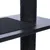 Plateau en bois noir avec poteau recouvert de corde noire et tapis en tissu noir, partie d’un arbre à chat visible.