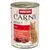 Animonda Carny Adult Rind. 100% frische Zutaten, ohne Getreide, Made in Germany. Mit Taurin. Abbildung von rohem Fleisch und einer Katze.