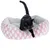 Schwarze Katze in einem rosa-weissen Katzenbett mit Herzmuster und weicher Innenpolsterung.