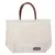 Borsa in tessuto beige con manici marroni e logo Zooplus in basso a destra.