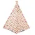 Tente tipi pour animaux, tissu imprimé de motifs pastèques, ananas et glaces, structure en bois visible au sommet.