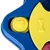 Giocattolo in plastica blu e gialla con motivo a cuore e osso, adatto per il gioco interattivo.