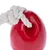Jouet pour animal en plastique rouge avec une corde épaisse blanche nouée, visible sur le dessus du jouet.