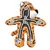 Jouet en forme de tigre avec peluche orange à rayures noires, coupe transversale montrant une structure interne en corde nouée visible au centre du jouet.