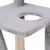 Grey platform of a cat tree with a round hole and a sisal post underneath.