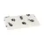 White mat with black motifs: paw prints, fish bones and balls of wool. Suitable as a base or decoration.