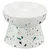 Bol ceramic cu suport înălțat, design alb cu modele terrazzo colorate.