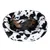 Dog lying relaxed in a black and white patterned pet bed with soft fabric and Trixie logo.
