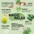 MAGIC RELAX: Verträgliches Protein, hochwertige Öle, Mineralstoffe, Tapioka, Hanfmehl, Spinat, Kräuter wie Fenchel, Schafgarbe, Kamille und Brennnessel mit jeweiligen Wirkhinweisen.