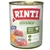 Rinti Sensible hondenvoer, 100% kalkoen met wortel, 'nur 1 tierisches protein', glutenvrij, NEU, afbeeldingen van vlees en wortel op het blik zichtbaar.