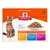 Hill's Science Plan Favourite Selection за котки Adult 1–6, 12×85 г: 6×пиле, 3×морска риба, 3×говеждо. Chunks & Gravy. Вижда се котка и купа с хапки в сос.