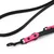 Schwarze Hundeleine mit pinken Akzenten und Metallkarabinerhaken, geeignet für Spaziergänge.