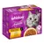 Boîte Whiskas Aromatic Selection Délicieuse Volaille, x12 sachets. Saveurs visibles : poulet, canard & légumes, dinde & légumes, gibier en sauce. Texte en allemand et français.
