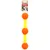 Jouet pour chien Flamingo Floating Stick, trois boules orange en plastique reliées par une tige jaune, étiquette avec nom du produit et photo de chien visibles.