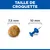 Comparaison de la taille des croquettes : une croquette de 7,5 mm de diamètre à côté d’une punaise de 10 mm de diamètre.