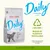 almo nature Daily Sterilised con atún, envase de plástico reciclable LDPE+HDPE, bolsa con imagen de un gato, indicación sobre las normativas locales de reciclaje.