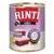 Lata de comida para perros Rinti Sensible. Texto visible: 100 % ganso, solo 1 proteína animal, sin gluten, para perros sensibles, con patata. Etiquetas en alemán.
