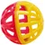 Spielball aus Kunststoff in Rot und Gelb mit offenem Gitterdesign.