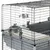 Small animal cage made of metal with mesh walls, plastic base, water bottle and food bowl. Suitable for keeping small pets.