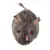Plush mouse cat toy with grey faux fur, brown fabric ears and tail, and red stitched eyes, shown on white background.