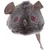 Grey plush mouse toy with brown felt ears and tail, glowing red eyes, and a fabric nose, shown on a white background.