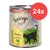 Feringa Classic Meat Adult, Geflügel mit Karotten und Löwenzahn, 800g Dose. Verpackung zeigt schwarzen Kater und Landschaft. Hinweis: 24x Packung.