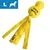 Yellow KONG Wubba Wet toy, size L, with long fabric tails and the word 'WET' printed on one tail. Blue icon indicates large size for a dog.
