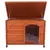 Caseta de madera para perros con techo abatible abierto y puerta frontal arqueada. Suelo elevado y paneles de madera visibles. Caseta de madera para perros con techo abatible abierto y puerta frontal arqueada. Suelo elevado y paneles de madera visibles.
