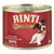 Rinti Gold lattina con teneri pezzi di anatra, senza cereali. Design rosso con immagine di cane.