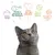 Pure food, perfect protein and fat balance, care for all animals, for a better planet, happy and healthy cats. Text with icons above a grey cat.