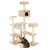 Beige scratching post with multiple levels, cave, hammock and resting areas. Cat uses the scratching surface at the bottom.