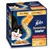 Упаковка корма для кошек Purina Felix Sensations Crunchy: 20×100 г паучей и 2×40 г хрустящих кусочков. На упаковке изображён кот и тарелка с кормом.