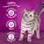100% komplett & ausgewogen. Gesundheit der Harnwege, starkes und klares Sehen, gesunde Haut & Fell. Katze vor lila Hintergrund.