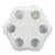 Bílý plastový předmět ve tvaru šestiúhelníku se šesti otvory, v jednom otvoru je viditelný bílý peříčkový prvek. Bílý plastový předmět ve tvaru šestiúhelníku se šesti otvory, v jednom otvoru je viditelný bílý peříčkový prvek.