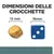 Dimensioni delle crocchette: confronto tra una crocchetta da 12 mm e un dado blu da 16 mm. Testo visibile: 'DIMENSIONI DELLE CROCCHETTE', '12 mm', '16 mm'.