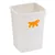 Hvid beholder med orange hundesymbol på forsiden, egnet til opbevaring af foder eller tilbehør.