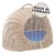 Carrier basket made of light rattan with metal grid and blue inner cushion. Text: Made in Germany.