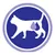 White cat silhouette with two water drop icons on body, inside a blue and purple circle