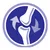 Icon showing two white bones forming a joint with two curved arrows around them on a blue circle background