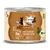 catz finefood N°509 Bio-SCHWEIN ORGANIC PORK -kissanruokapurkki, ruskea etiketti, perhoskuvioita, Bio-merkintä, näkyvissä saksankielistä ja englanninkielistä tekstiä