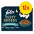 Purina Felix Tasty Shreds, Geschmacksvielfalt aus dem Wasser: 3x Lachs, Thunfisch, Kabeljau, 2x Scholle in köstlicher Sauce. Packung mit 12 Portionen.