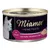 Boîte Miamor Feine Filets In Sauce, mit Huhn, Schinken & Reis. Image d’un chat blanc sur l’emballage. Texte en allemand visible sur la boîte.