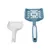 Two plastic cat litter scoops, one white with round holes and one blue with rectangular slots. Suitable for cleaning cat litter.