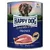 Happy Dog Sensible Pure France, pure duck. Made in Germany. Image of duck meat and dog in front of Eiffel Tower.